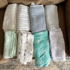 LOT 8x Aden  Anais Muslin Swaddle Blankets Various Blue Green Purple White Used