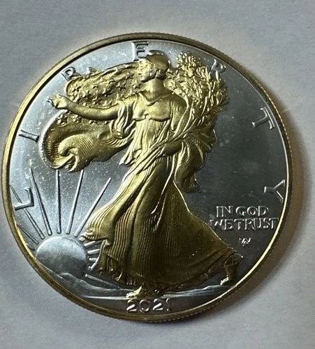 2021 American Silver Eagle 1oz .999 Fine Silver 24K Gold Gilded Walking Liberty