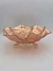 Fenton Carnival Glass Holly & Stag Ruffled Bowl Deep Marigold Lions Foot 11"