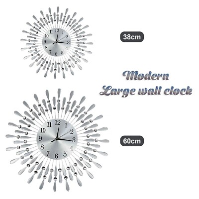 Wanduhr 38/60 cm Diamant Perlen Kristalle Quarz Schmuck Wohndeko Wohnzimmer