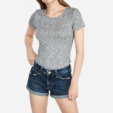 NWT Express low rise relaxed fit denim shortie jean shorts dark wash 00