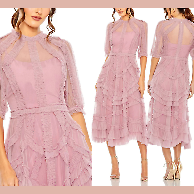 NWT MAC DUGGAL [ 10 ] 8058 High Neck Micro Ruffle Tiered