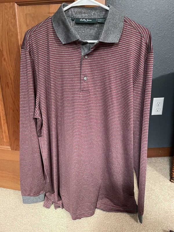 NWT MEN'S BOBBY JONES LONG SLEEVE POLO, SIZE: LARGE, COLOR: BURGUNDY & GREY