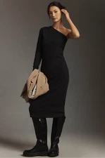 VELVET By Graham & Spencer Christina One-Shoulder Midi Dress Black S $198 F9