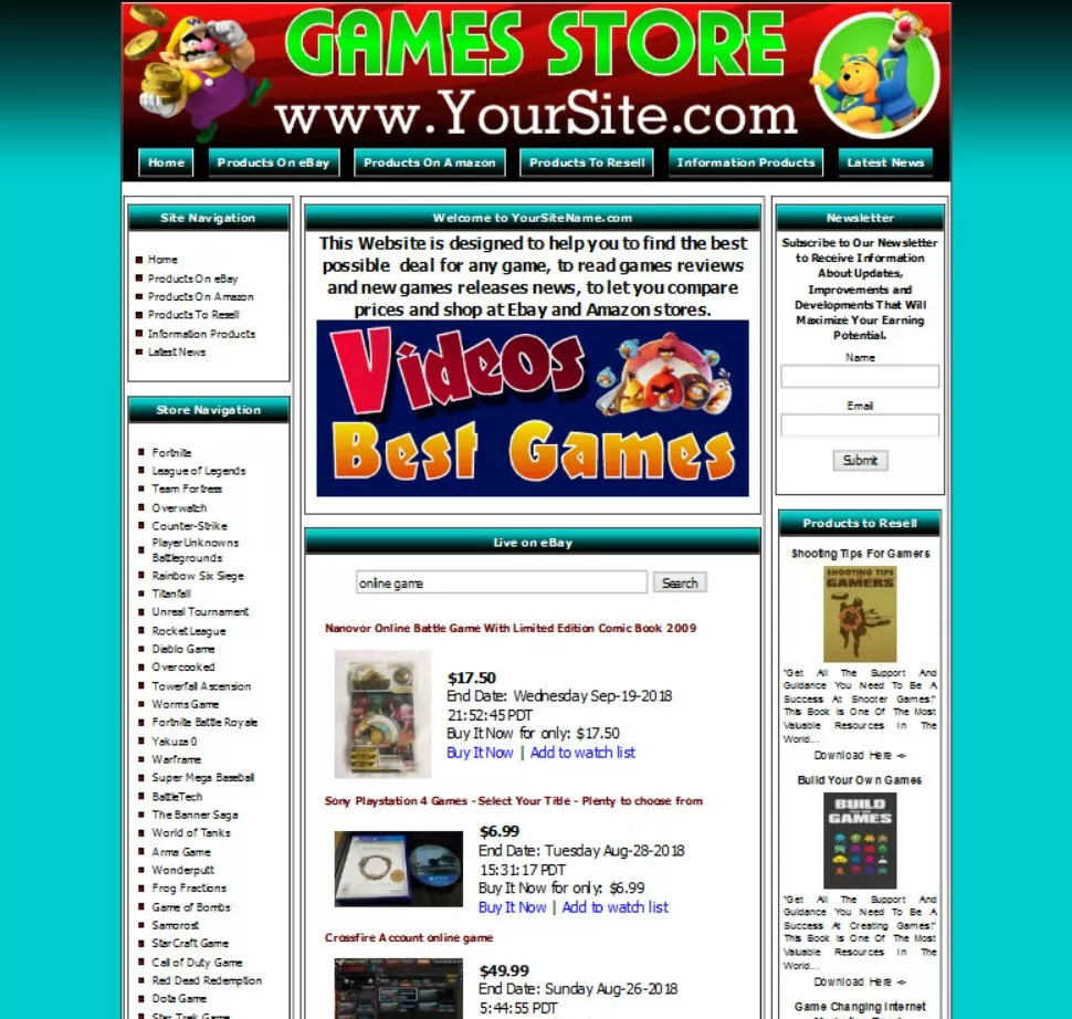 VIDEO GAMES STORE Ecommerce Website for Sale