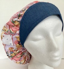 Teddy Bear Scrub Cap w/ Denim Band Large Bouffant Medical Surgery Hat Pediatric