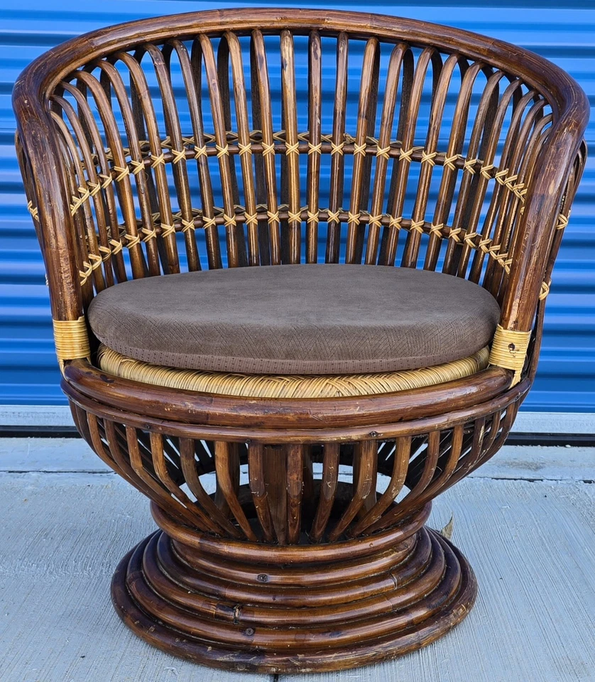 Sillón giratorio moderno de mediados de siglo Franco Albini de bambú de mimbre de ratán vintage Foto 3 de 4