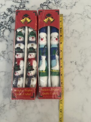 Vintage Set of 2 Robert Alan Candle Company Snow Man Christmas Stick Candles 10 