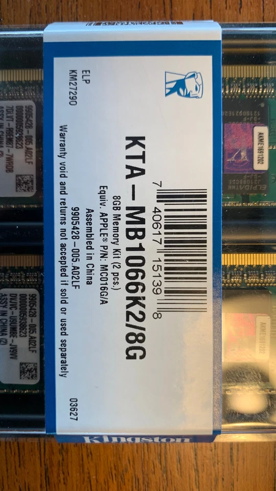 Kingston KTA-MB1066K2/8G 8 gig memory kit Apple - Image 2 of 3