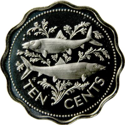 Bahamas | 10 Cents Coin | Bonefish | Flamingo | Marlin | 1974