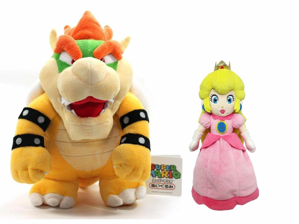 2pcs Super Mario Bros King Bowser Koopa Peach Princess Plush