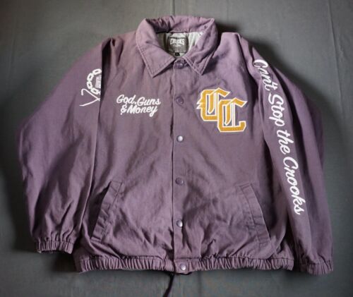 Crooks & Castles Jacket Mens Large Purple Lined Snap Button Chain Stitch - Afbeelding 1 van 11