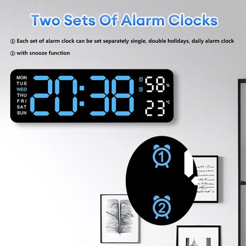 Digital LED Desk Alarm Clock Large LED Display Wall Clock Temperature Humidity - Bild 5 von 14