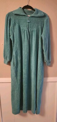 Adonna Terrycloth Towel Material Long Nightgown House Dress Zip Up Size M Vintag