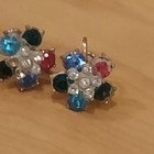 Vintage Signed Nemo Screw Back Earrings Flower missing stones as is — photo 3