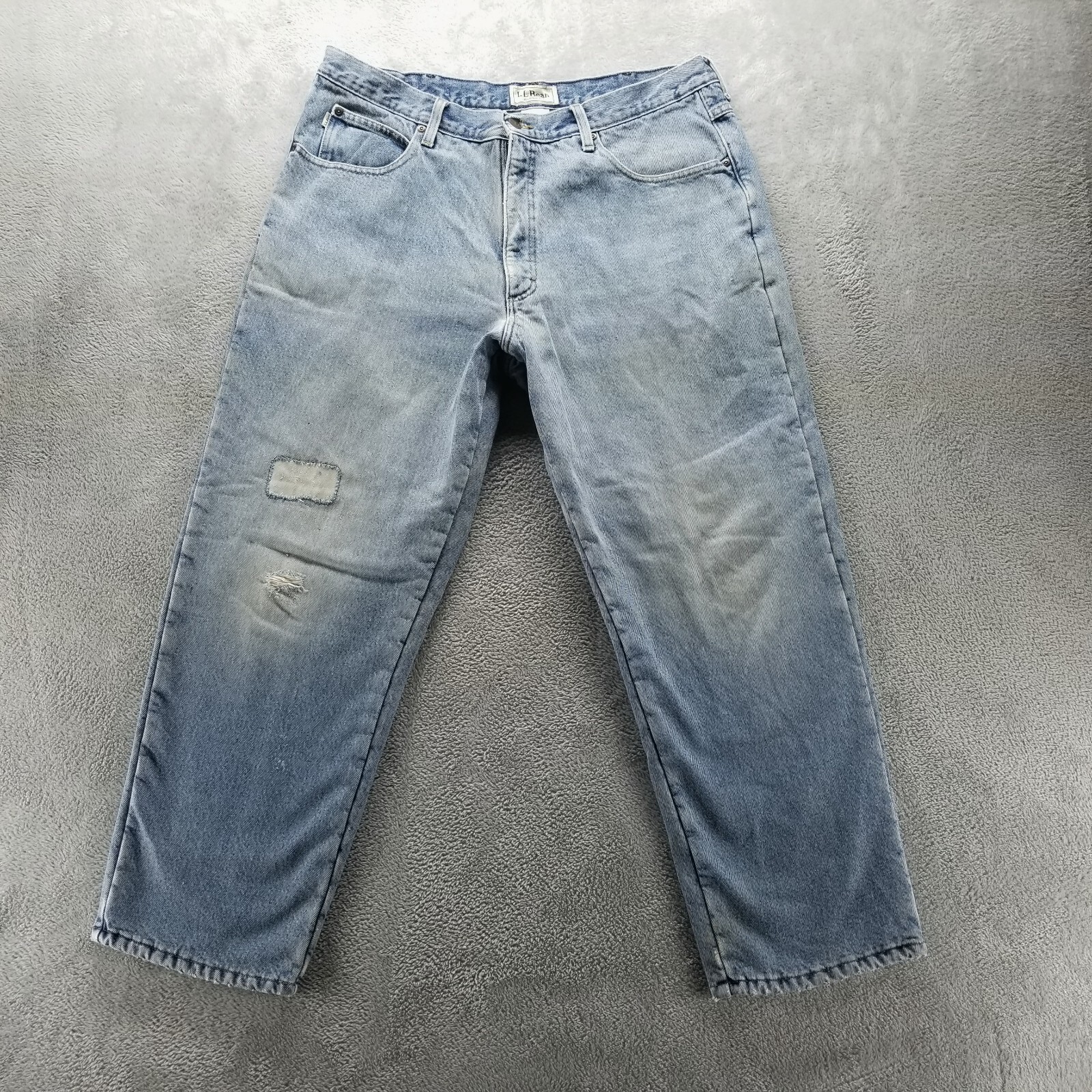 LL Bean Jeans Mens 36x28* Blue Relaxed Tapered Fleece Lined Workwear