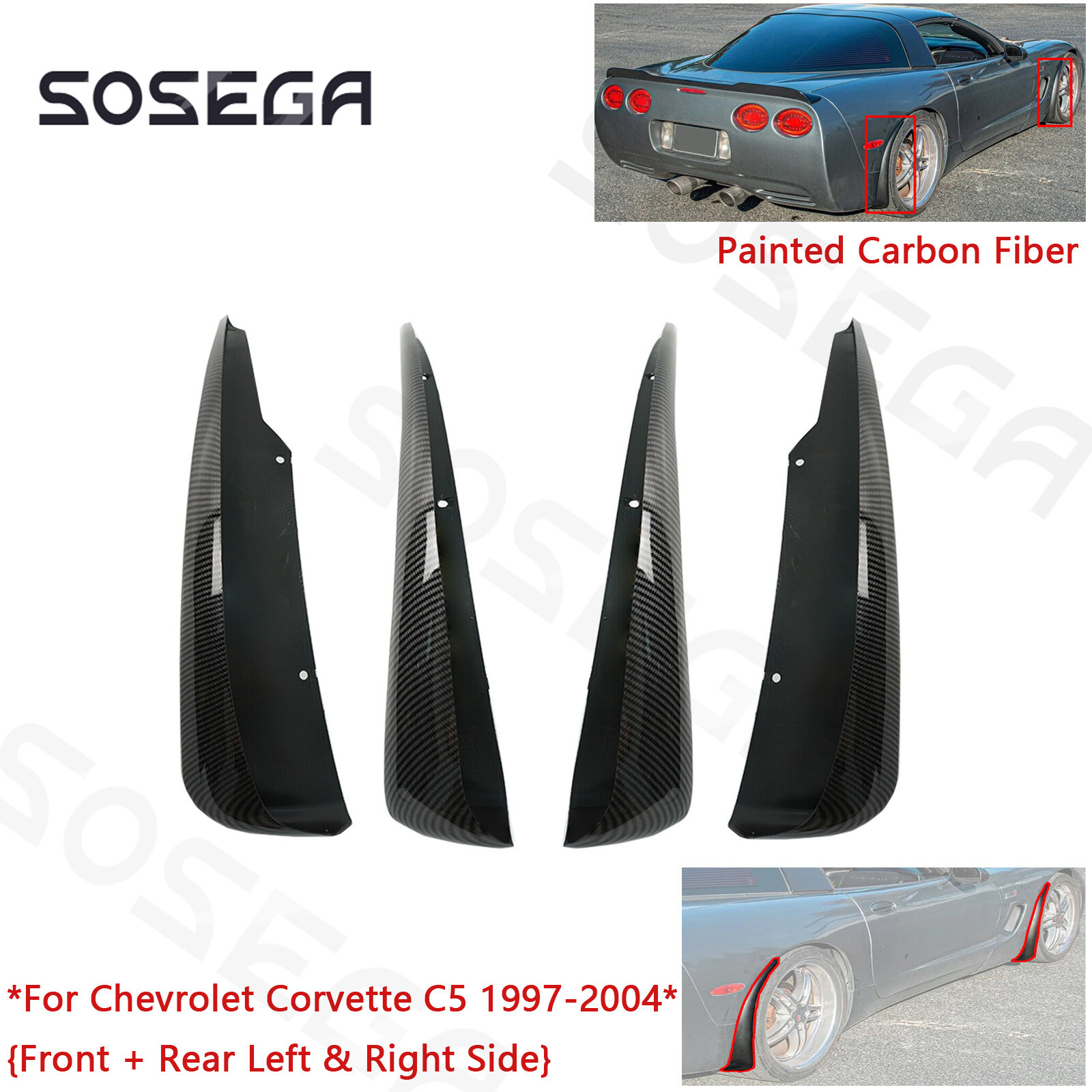For Corvette C5 1997-2004 4x Painted Carbon Fiber Extended Splash Guard Mud Flap
