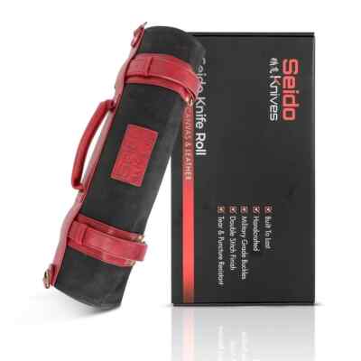 Seido Knives Knife Roll Bag, Heavy Duty Canvas & Leather 18 Knives Culinary Tool