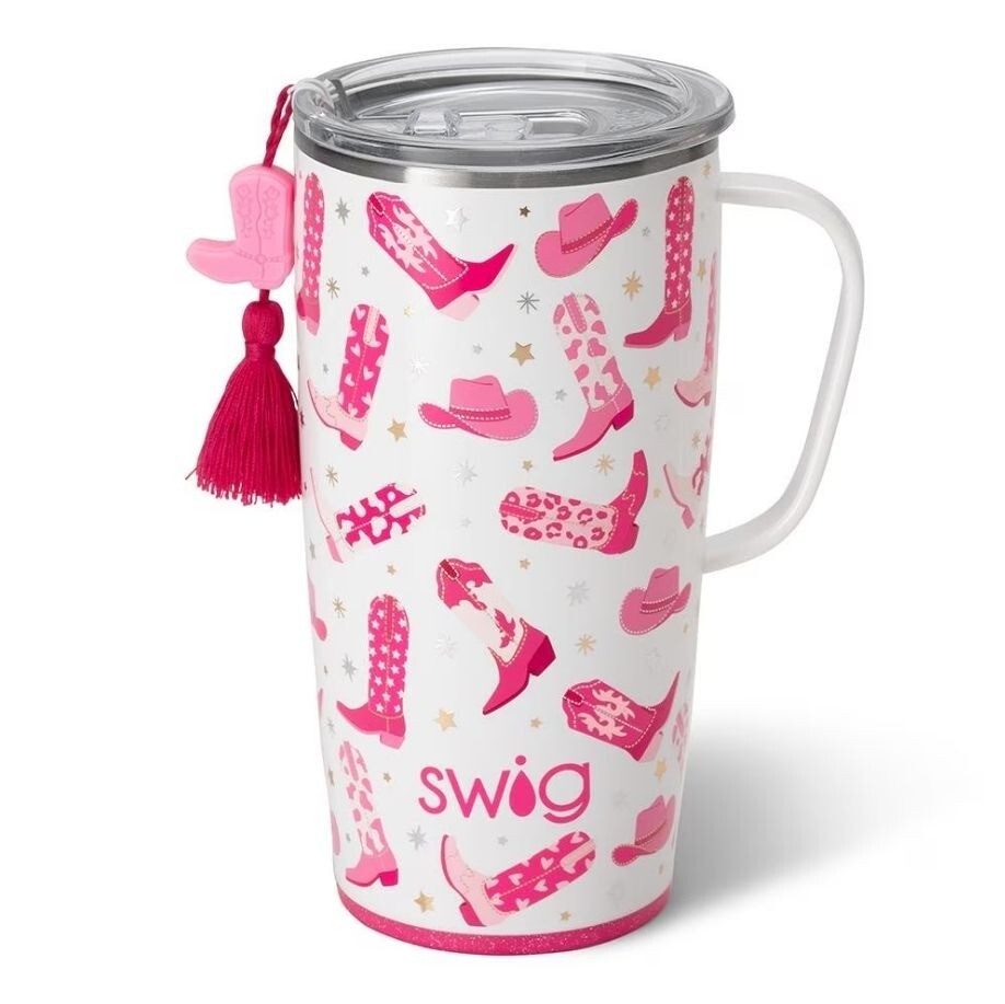 Swig Let's Go Girls Pink Cowgirl Boots Hat 22oz Stainless Steel