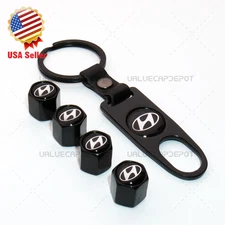 4pcs Universal Black Car Wheels Tire Valves Dust Stems Air Caps & Keychain