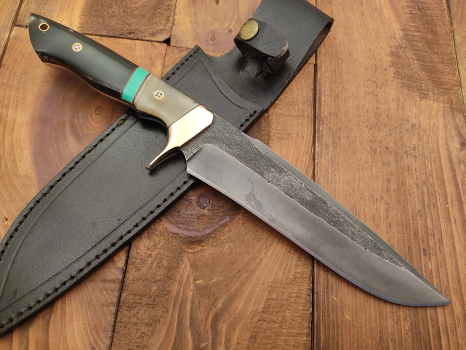 Cuchillo de caza Bowie personalizado hecho a mano hoja de acero 1095 camping supervivencia al aire libre Foto 2 de 4