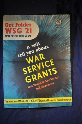 1943 WW2 UK 'War Service Grants' Home Front Poster Signed Jones
