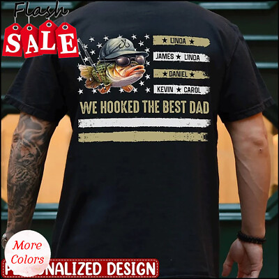 2025/Vintage Retro We Hooked The Best Dad American Flag Back Printed Shirt Hoodi