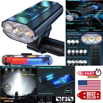 Night Riding Perfected: 8000 Lumen Bike Lights with Battery Display & Taillights