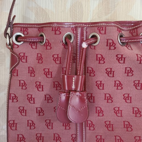 Dooney & Bourke Signature Mini Drawstring Bucket Shoulder Bag Red USA Logo Purse - Picture 2 of 13
