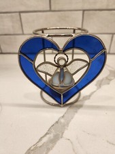 Vintage Stained Glass Tealight Holder Blue Candle Holder Angel Christmas Design