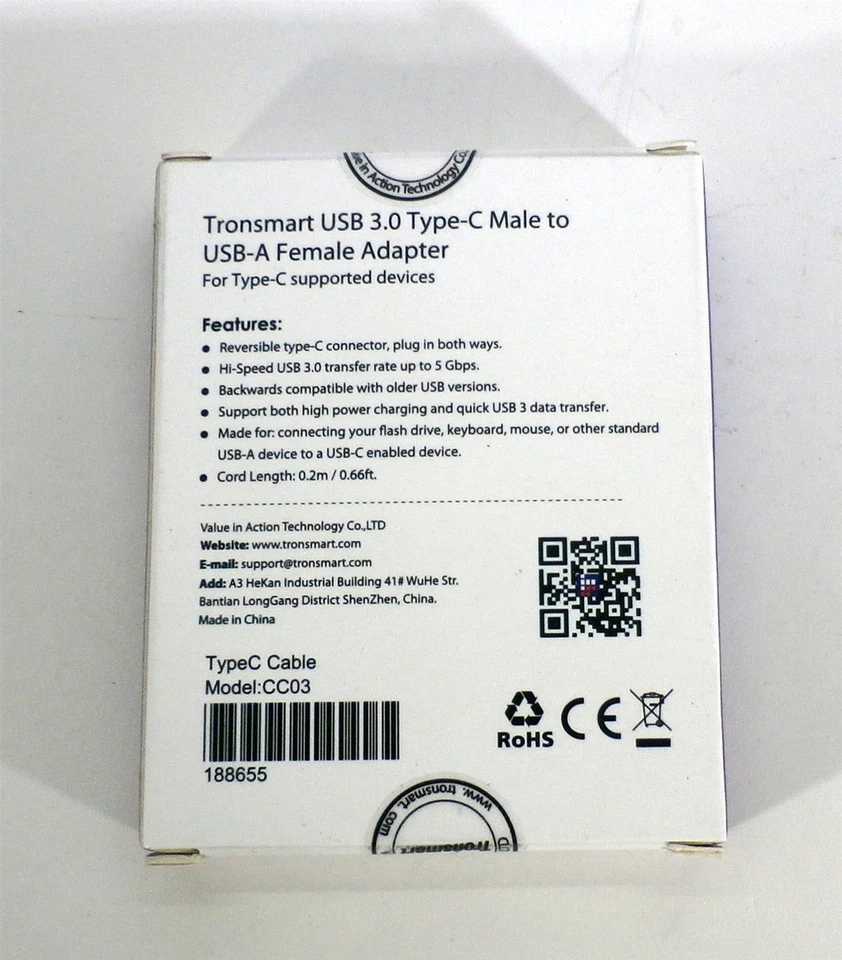 Tronsmart USB-C to USB 3.1 Adapter, Compatible w/Nexus 5X & 6P, MacBook, Chrome - Изображение 3 из 3