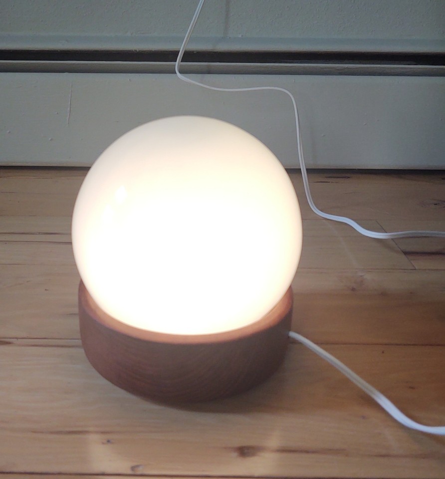 Artist made Mid Century modern teak wood & glass Globe orb Table Lamp