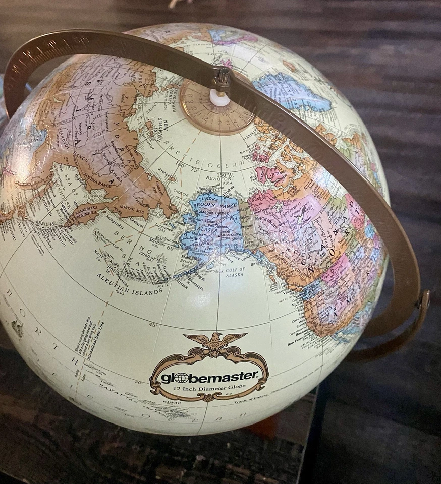 Globo Globo Vintage 12 Pulgadas Color Beige Sobre Soporte Madera Foto 4 de 4