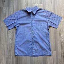 Men  s Vintage Burberry London S/L Shirt All Over Print Pinstripe Blue Size M