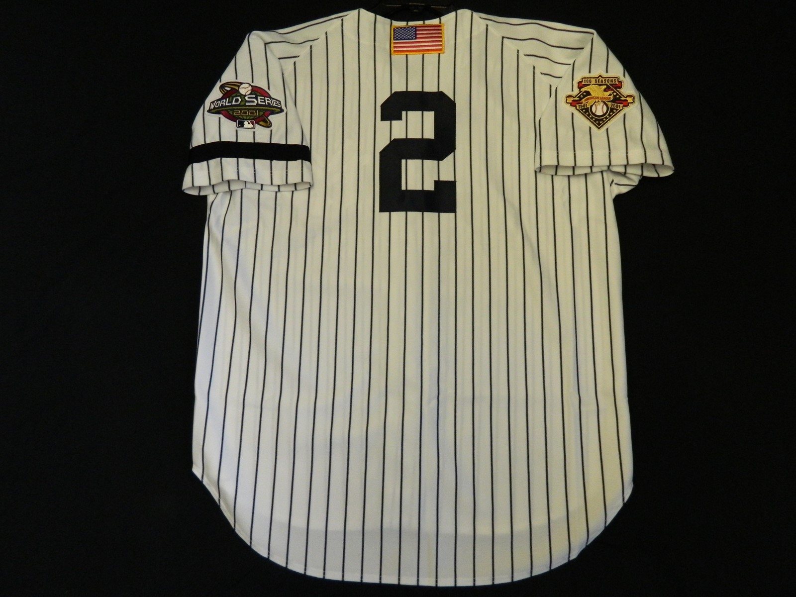 Authentic Derek Jeter Yankees Home 2001 World Series Jersey w/Patch & Armband 56