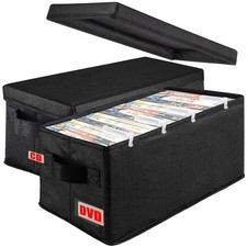DVD Storage Boxes, 2P Larger DVD Storage Cases with Lid, Stackable Fabrics Me...