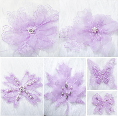 6 Pieces 3D Flower Lace Embroidery Butterflies Appliques Pearl Patches for Repai