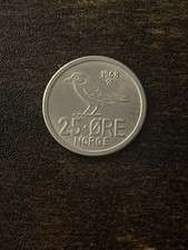 1968 Norway Olav V & Siberian Tit 25 Twenty Five Ore Actual Coin TC2025*