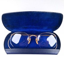 Vtg Am Optical 12K Gold Filled Eye Glasses Semi Rimless Hexagon Shaped Orig Case