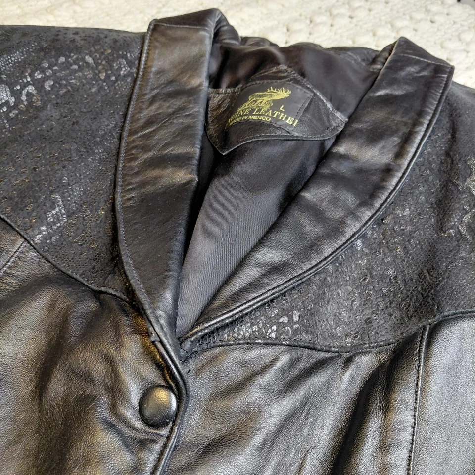 Chaqueta Vaquera Occidental De Colección Años 90 Recortada Cuero Negro L Festival Rodeo Serpiente Gótica Foto 3 de 4