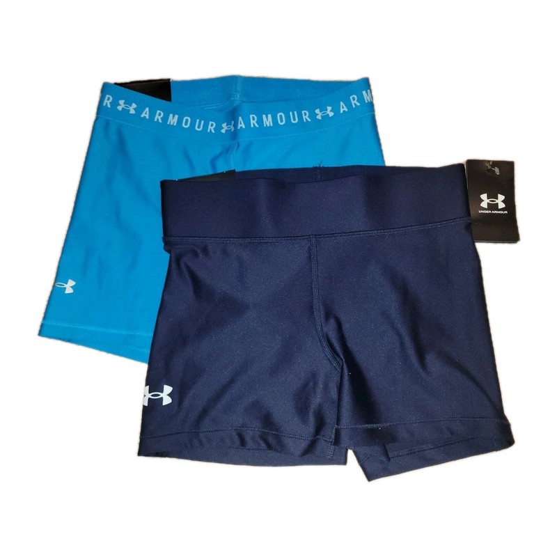 🔵 NEW Women's S Under Armour Blue Compression Mid Rise Shorty Shorts Lot NWT 