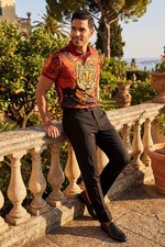 Barabas Men's Printed Tiger Floral Short Sleeve Polo Shirts 2PSP01