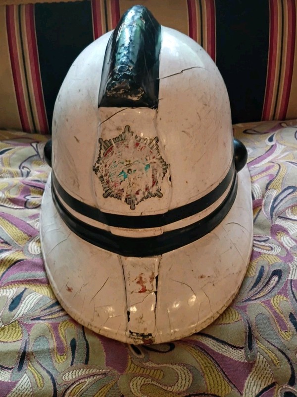 Vintage Antique Leather English Fire Brigade Helmet Signed Jas. Hendley