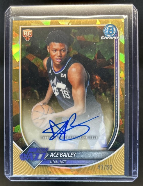 2025 Bowman Sapphire Ace Bailey Chrome Auto Gold Refractor Rookie RC #/50 Jazz