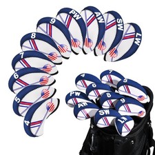Golf Club Iron Head Covers Set, 10PCS Neoprene USA Flag Design Protective Cov...