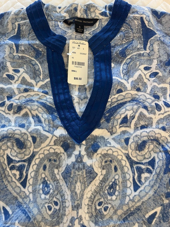 Blusa túnica de lino BROOKS BROTHERS para mujer nueva con etiquetas aberturas laterales pequeña venta al por menor: $99,50 Foto 4 de 4