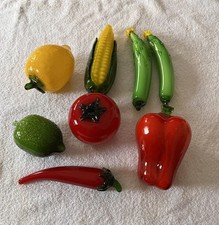 Vintage Lot Of 8 Murano Style Hand Blown Glass Fruits Vegetables