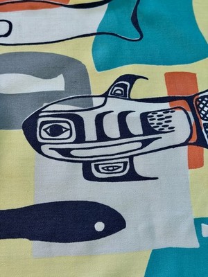 Atomic Fish Picasso & Miro Collaboration Barkcloth Era Vintage Fabric Curtain