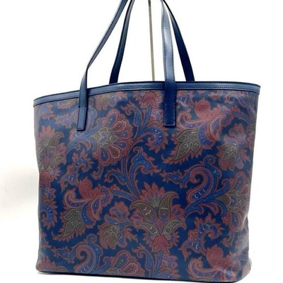 ETRO Paisley Tote Bag Navy Leather A4 Shoulder Carry Business