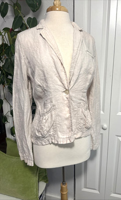 Caslon 100% Linen Utility Jacket Shirt Women s Medium Blush Pink Beige Button
